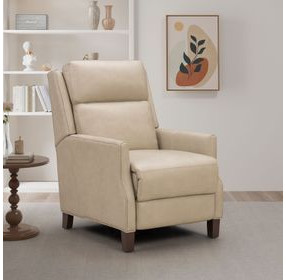 Ledger Cashmere Stone Leather Power Recliner with Power Lumbar and USB Charging