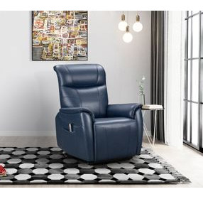 Leighton Marco Navy Blue Leather Lay Flat Power Lift Recliner with Power Headrest and Power Lumbar