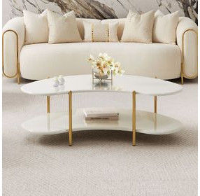 Sassani Pearl White and Gold Free Form Cocktail Table