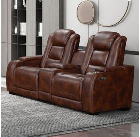 Chester Brown Reclining Console 74" Loveseat with USB Charging