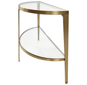 Lisa Antique Brass Glass Top Demilune Console Table