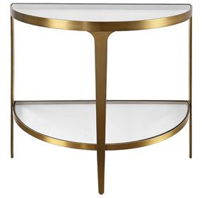 Lisa Antique Brass Glass Top Demilune Console Table