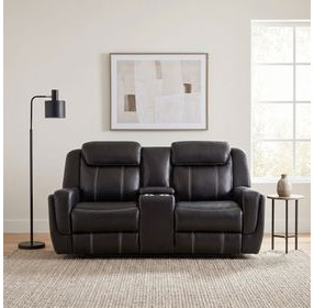 Littleton Black Double Reclining Loveseat with Center Console
