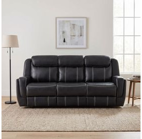 Littleton Black Double Reclining Sofa with Center Drop Down Cup Holders