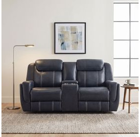 Littleton Blue Double Reclining Console Loveseat