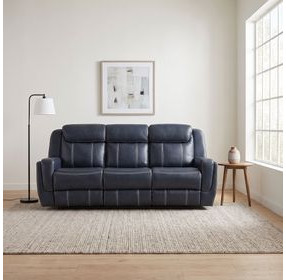 Littleton Blue Double Reclining Sofa with Drop Down Table