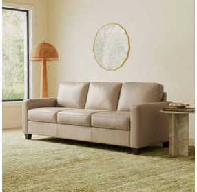 Verona Taupe Plain Leather 84" Sofa