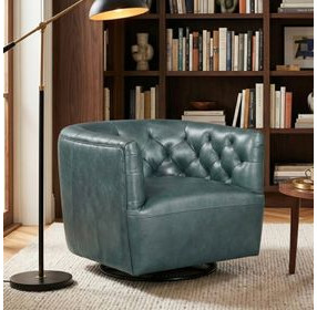 Mira Forest Green Leather Upholstered Swivel Accent Chair