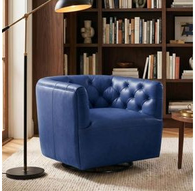 Mira Blue Leather Upholstered Swivel Accent Chair