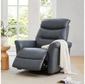 Hollister Blue Leather Swivel Glider Power Recliner with Power Headrest and USB Charging
