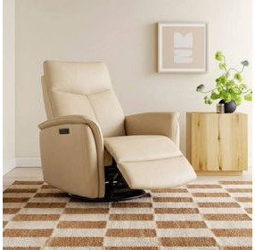 Ismere Taupe Leather Swivel Glider Power Recliner with Power Headrest and USB Charging