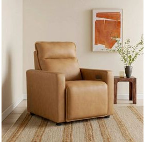 Ascendia Saddle Leather Lay Flat Power Recliner with Power Headrest and USB Charging