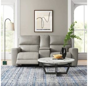 Lioran Cement Leather 77" Zero Gravity Power Reclining Console Loveseat with Power Headrest and USB Charging