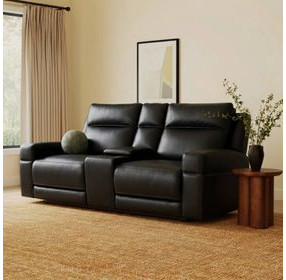 Valley Black Leather 73" Zero Gravity Power Reclining Console Loveseat with Power Headrest and USB Charging