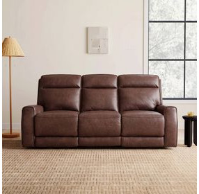 Sydney Brown Heritage Leather 84" Zero Gravity Power Reclining Sofa with Power Headrest and USB Charging
