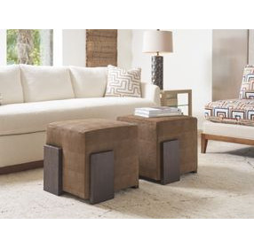 Sunset Key Hamden Brown Leather Upholstered Square Ottoman