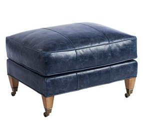 Sydney Blue Leather Upholstered Ottoman