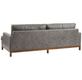Horizon Gray Leather Upholstered 88" Sofa with Walnut Legs