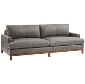 Horizon Gray Leather Upholstered 88" Sofa with Walnut Legs