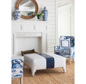 Sheffield Blue and Gray Leather Upholstered Cocktail Ottoman with Nailhead Trim