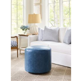 Three Arch Blue Leather Upholstered Ottoman