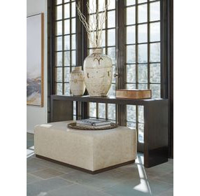 Sterling Beige Leather Upholstered Rectangular Cocktail Ottoman by Barclay Butera