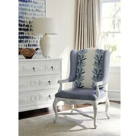 Patras Blue and Gray Leather Upholstered Wing Chair with Nailhead Trim