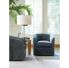Los Altos Colton Blue Leather Upholstered Swivel Chair