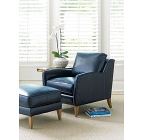 Twin Palms Coconut Grove Blue Leather Upholstered Rectangular Ottoman