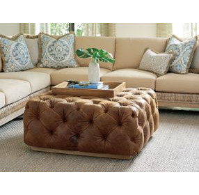 Los Altos Laurel Brown Leather Upholstered Square Ottoman