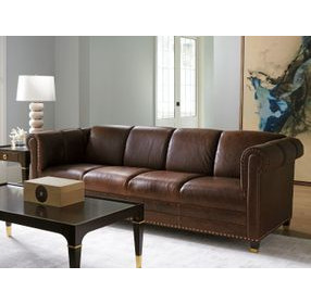Springfield Carlyle Brown Leather 102" Sofa with Nailhead Trim