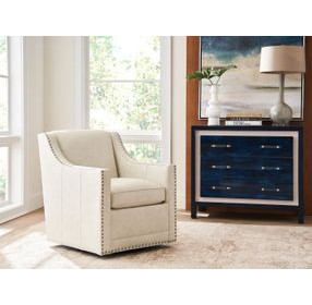 Barrier White Leather Upholstered Swivel Chair with Nailhead Trim