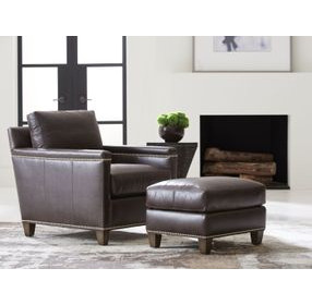 Strada Leather Misty Gray Leather Upholstered Rectangular Ottoman with Nailhead Trim