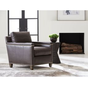 Strada Misty Gray Leather Upholstered Lounge Chair with Nailhead Trim
