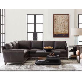 Strada Gray Leather 3 Piece Modular Sectional with Nailhead Trim