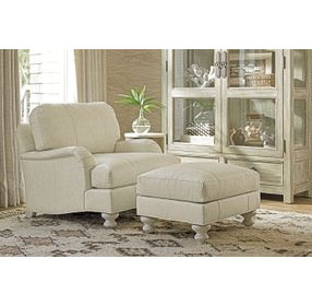 Ocean Breeze Cream Leather Upholstered Rectangular Gilmore Ottoman