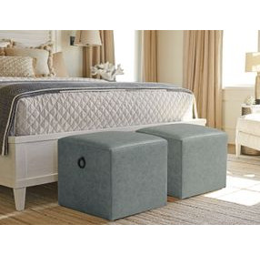 Ocean Breeze Blue Leather Upholstered Square Jupiter Ottoman