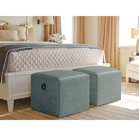 Ocean Breeze Jupiter Blue Leather Upholstered Square Ottoman