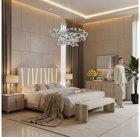 Lotus Bay Sand King Panel Bed with LED and USB Charging