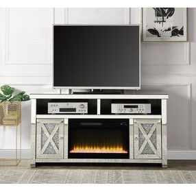 Noralie Silver and Gray 59" TV Stand with Fireplace and Storage
