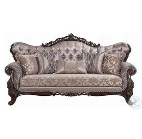 Benbek Fabric and Antique Oak Living Room Set with 5 Pillows