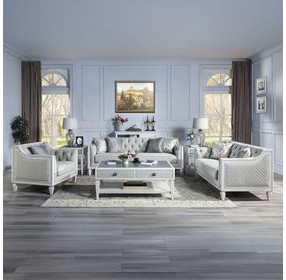 Katia Light Gray Upholstered Accent Chair with Pillow and Nailhead Trim