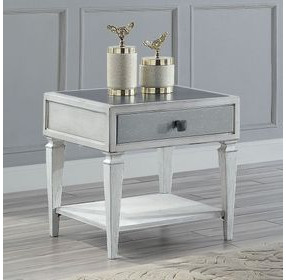Katia Rustic Gray and Weathered White Square Stone Top End Table