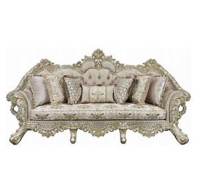 Danae Champagne and Gold Living Room Set with Pillows and Nailhead Trim