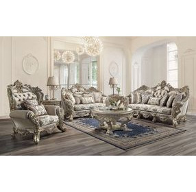 Danae Champagne and Gold 80" Loveseat with Pillows and Nailhead Trim