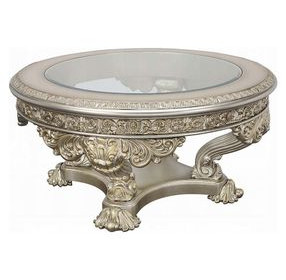 Danae Champagne and Gold Round Glass Top Cocktail Table