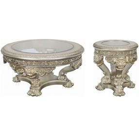 Danae Champagne and Gold Glass Top Occassional Table Set