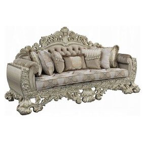 Sorina Beige and Antique Gold 99" Sofa with Pillows and Nailhead Trim