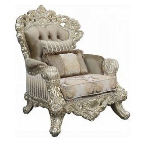 Sorina Beige and Antique Gold Lounge Chair with Pillows and Nailhead Trim