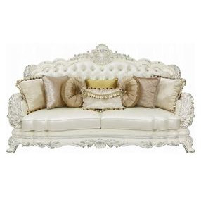 Adara Pearl White Living Room Set with Pillows and Nailhead Trim